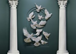 Фотообои 3D колонны с птицами