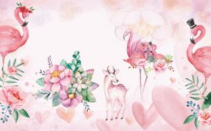 Фреска Фламинго и цветы