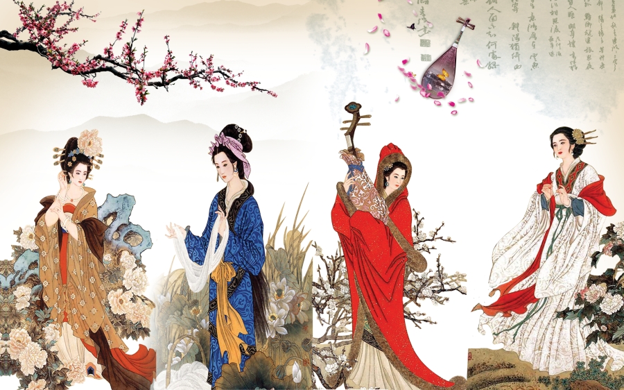 Фреска Четыре великие красавицы Китая