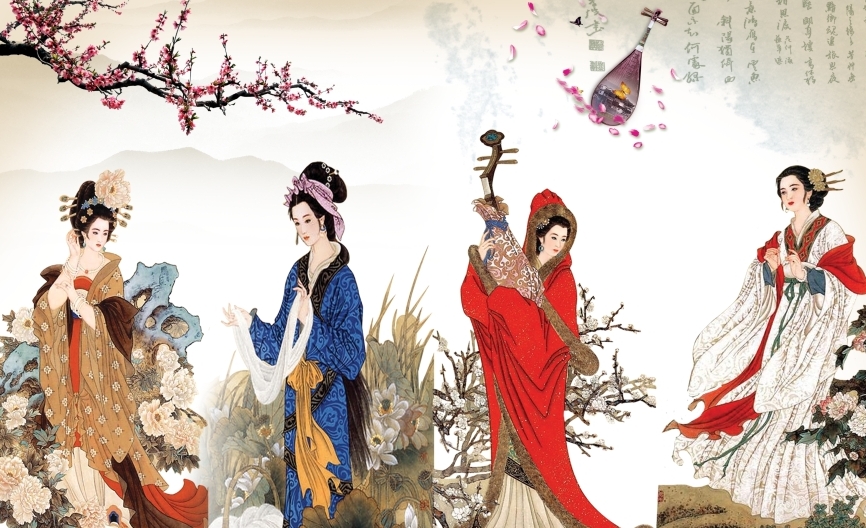 Картина на холсте Четыре великие красавицы Китая, арт hd2348701