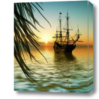 Картина Корабль в море на закате