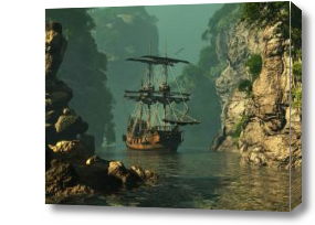 Картина Пиратский фрегат у берега